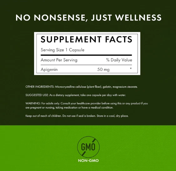 Apigenina 90 Cápsulas 50mg para la Salud de la Próstata y el Metabolismo de la Glucosa Exp 04/2027 Foto 3 de 4