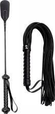 Whip 27" Crop 18" Set - Black Riding Whip Leather - Riding Crops for Horses