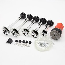 12v 130db 5 Chrome Trumpet Musical Train Air Horn Compressor Kit For Car Truck