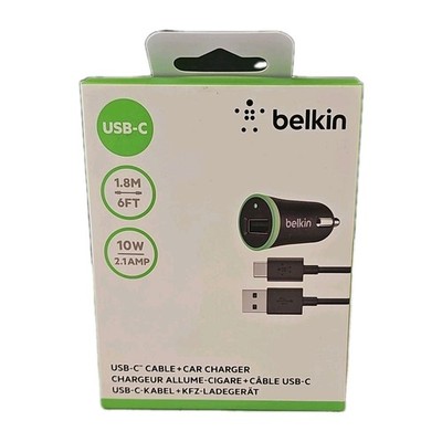 Belkin USB-C Car Charger 10W Fast Charge With 6ft USB-C Cable Black
