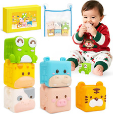 Animal Soft Baby Blocks ,Silicone Squeeze Building Blocks Stacking Toys for Babi