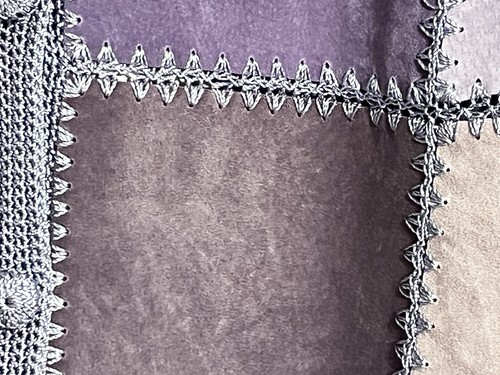 Denim & Co Women's Patchwork Suede Leather Crochet Jacket Purples Browns LARGE - Picture 7 of 14