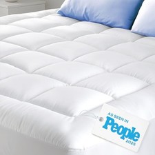 Cloud-Like Mattress Topper - 100% Cotton Top Mattress Pad for Back Queen White