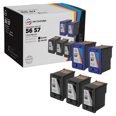 LD Reman Ink Replacements 3x Fits for HP 56 C6656AN Black & 2x HP 57 C6657AN