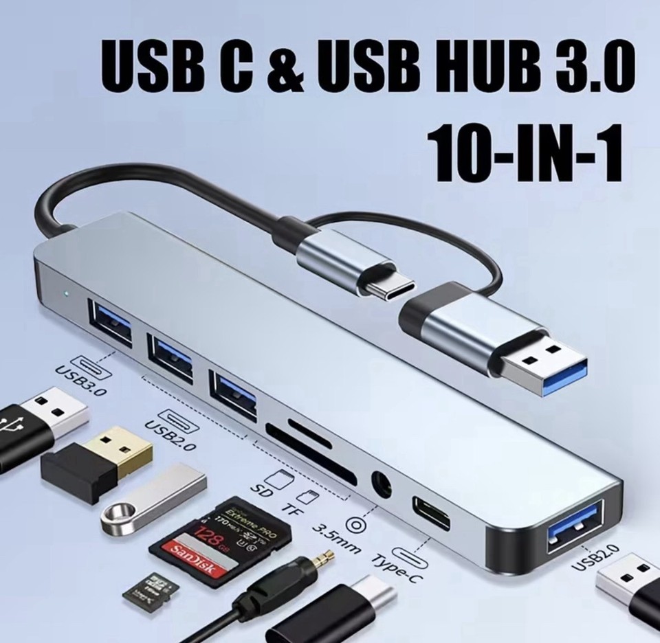 Usb Sw Adapter 8-in-1 Hub USB Type-C Docking Station Adapter USB 3.0 SD TF Audio ...