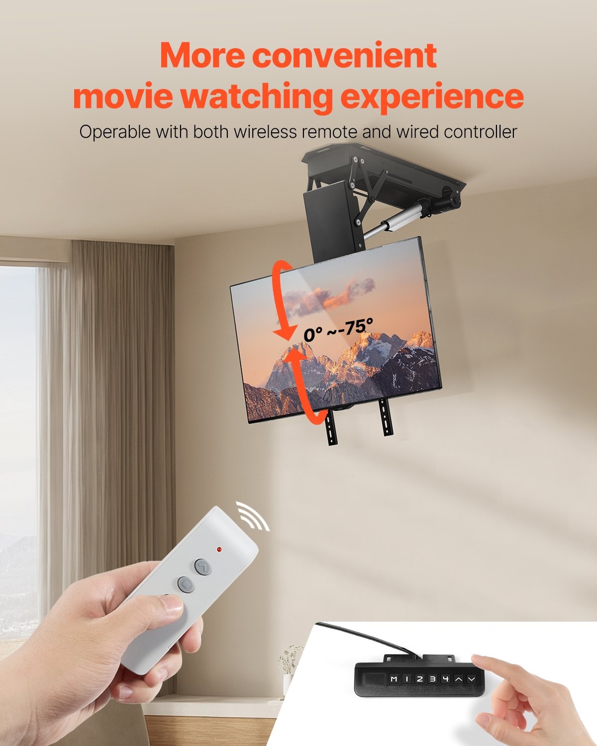 VEVOR Motorized Ceiling TV Mount,TV Wall Mount for 32 to 70 Inch TV,Electric Adj
