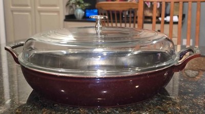 Staub Enameled Cast Iron 3.5 qt, Braiser With Glass Lid, Brown Lightly Used