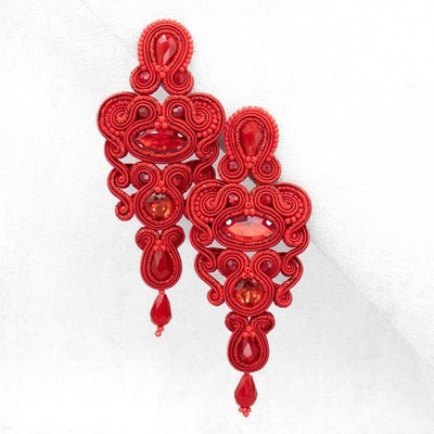 Handgefertigte rote Soutache Ohrringe luxuriös Statement lange Ohrringe