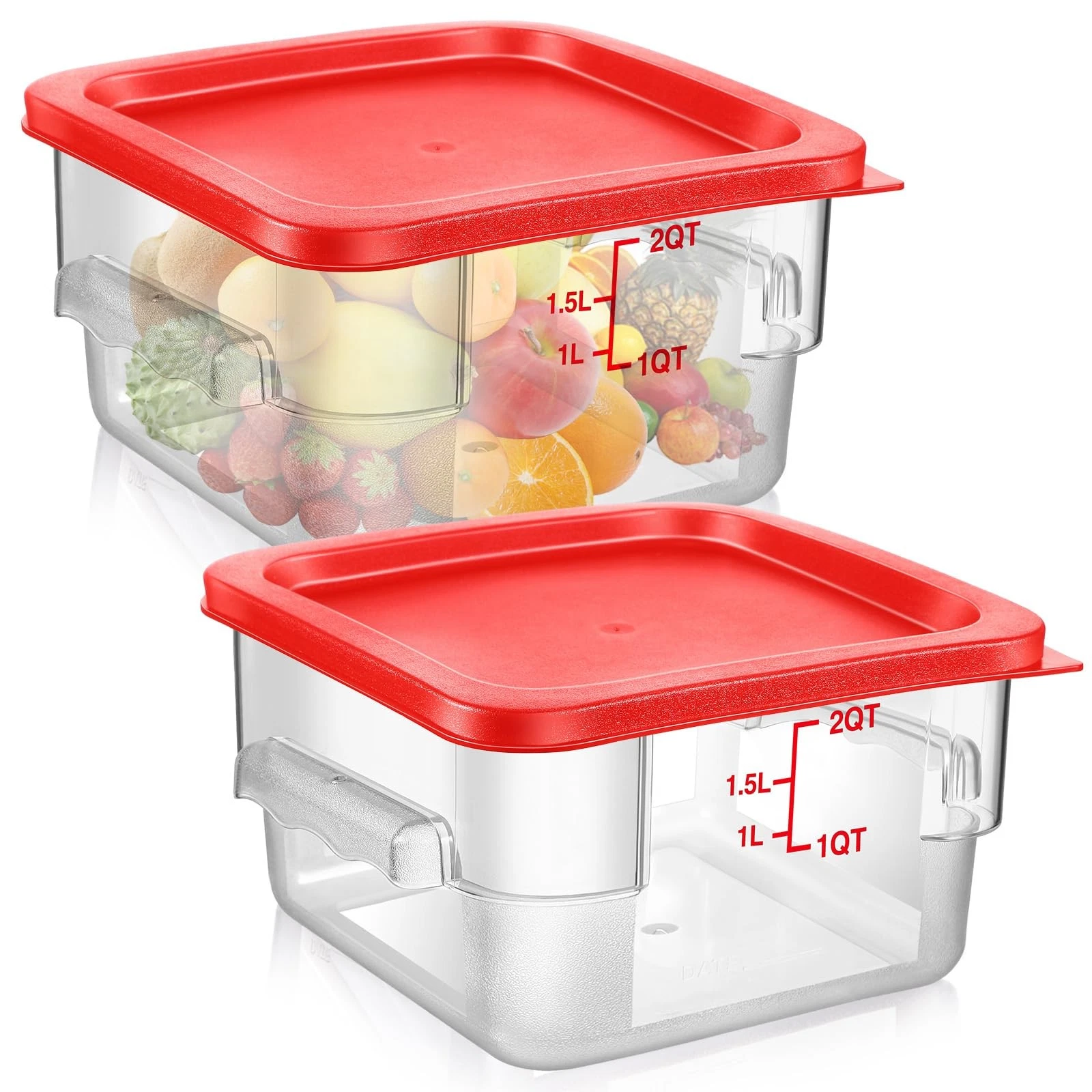 2 Pcs Square Food Storage Container Polycarbonate Clear Food Container with L...