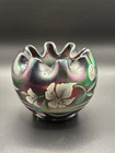 Fenton Art Glass Amethyst Carnival Glass Rose Bowl Painted and Signed