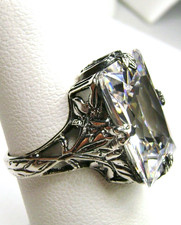 Art Deco Ring 10ct White CZ 925 Sterling Silver 1930's Repro Made To Order D15