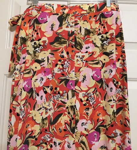 NWT Ellen Tracy size M red yellow floral ruffle maxi long wrap skirt women's - Picture 7 of 8