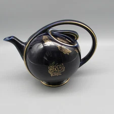 Hall China Q443 Cobalt Blue Gold Flower & Leaf Airflow Teapot *