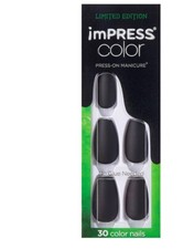KISS imPRESS Color Matte Black Medium Length Press-On Nails Dark Room New x1