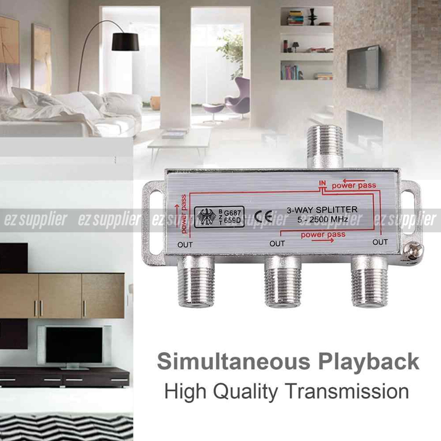 TV Antenna Splitter 3Way FType Aerial 52400MHz Power Pass Foxtel HOT