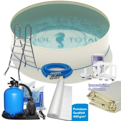 Rundpool SET LUXUS d 5,00 x 1,35 m 0,8mm Folie sandfarben + 0,7mm Stahlwand Pool