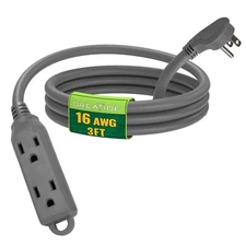 3 Ft Flat Plug Extension Cord，16/3 SJT Indoor Low Profile 3 Outlets Extension...