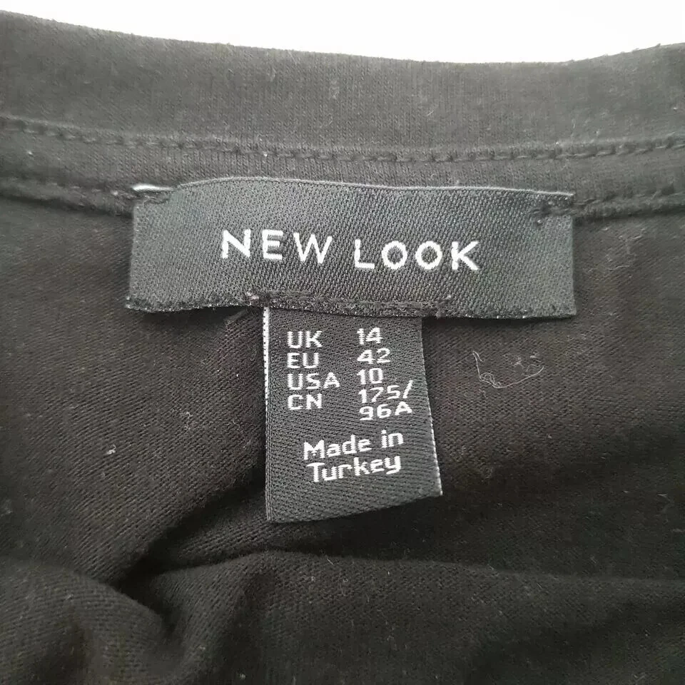 NEW LOOK Casual Blouse Top Size 14 Black Floral Beaded Stretch Short Sleeve - Image 3 of 4