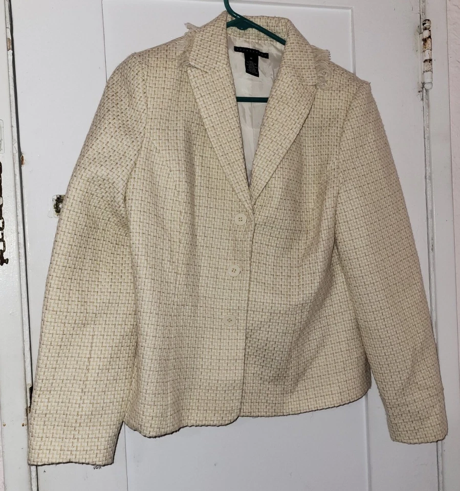 Blazer Apostrophe Beige Tejido Texturizado Mujer Talla 12 Acrílico Pecho Único Foto 4 de 4