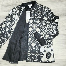 Chicos Jacket IKAT Reversible Janelle Patten Black/White Womens Size 1 Med NWT