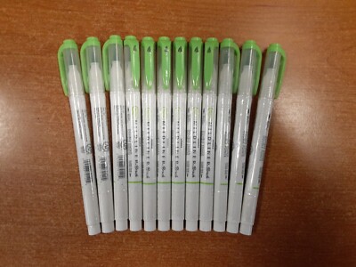12 Pack: Zebra Mildliner Double Ended Pens, Bold/Fine Tips, Green - W1C