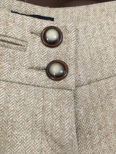 Bebe Cropped Wool Blend Capri Tweed Herringbone Mid Rise Side Slits Beige Pant 6 - Picture 5 of 11