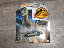 HOT WHEELS CHARACTER CAR JURASSIC WORLD DOMINION VELOCIRAPTOR BLUE BRAND NEW