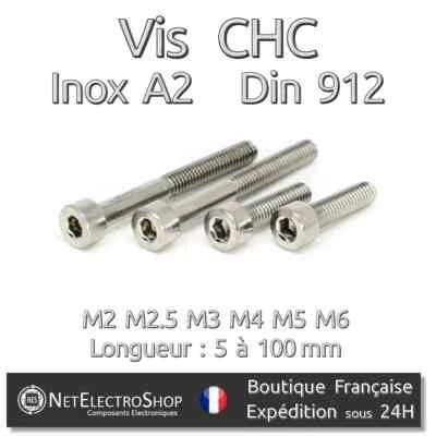 Vis CHC BTR ,Inox A2, DIN 912, 6 pans Hexagonale, M2 M2.5 M3 M4 M5 M6, 5 à 100mm