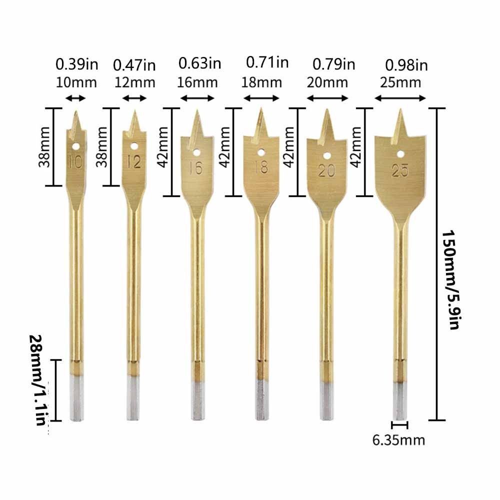 6Pcs Hex Shank Spade Drill Bits Woodworking Flat Drills Woodworking