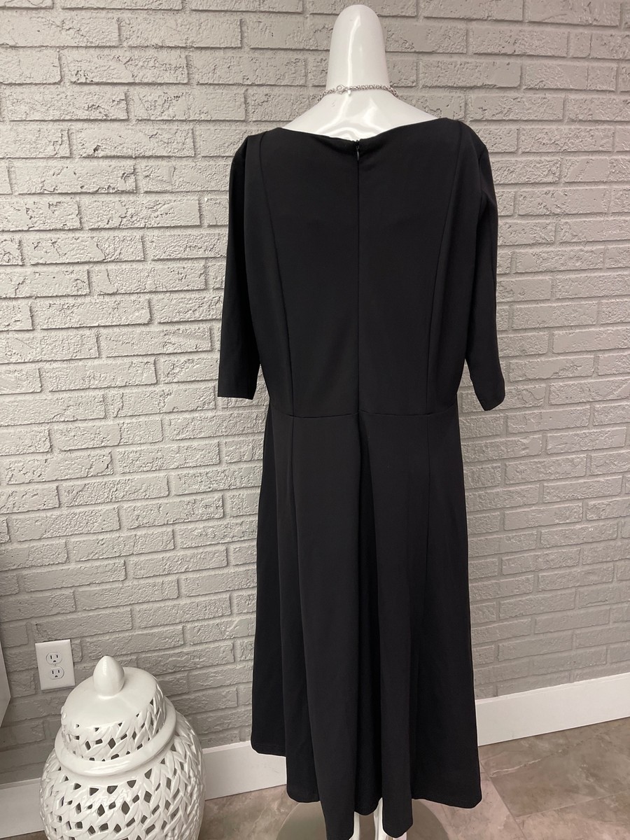 Mary Crafts Black 3/4 Sleeve Fit & Flare Midi Dress Size 20W | eBay