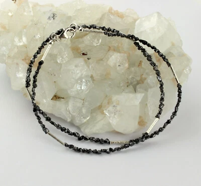 Rohdiamant Cadena de Piedra Preciosa Negro Natural de Diamante Collar 925 Plata - Imagen 1 de 4