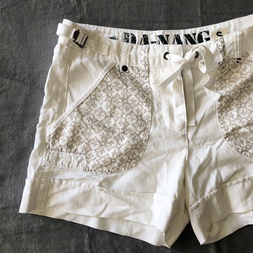 Da-Nang White Silk and Cotton Patterened Deep Pocket Shorts - Picture 2 of 10