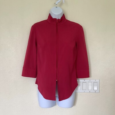 Express VTG Y2K Womens Red Top Size 3/4 Full Front Zip Stretch 3/4 Sleeve