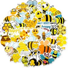 Honey Bee Vinyl Stickers   50 Waterproof, Non-Duplicate Set