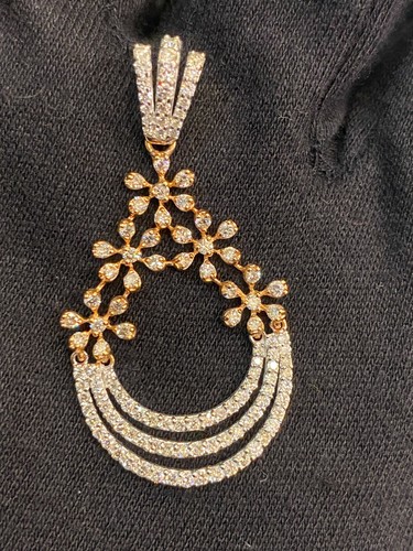 Pave 1.71 TCW Round Brilliant Cut Natural Diamonds Pendant In 585 Fine 14K Gold - Picture 11 of 12