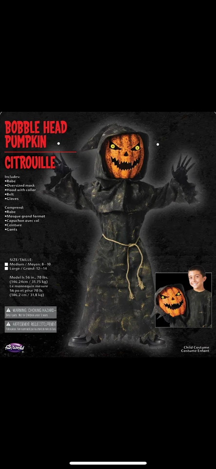 Disfraz de calabaza cabeza bobble Fun World para niños Foto 3 de 4