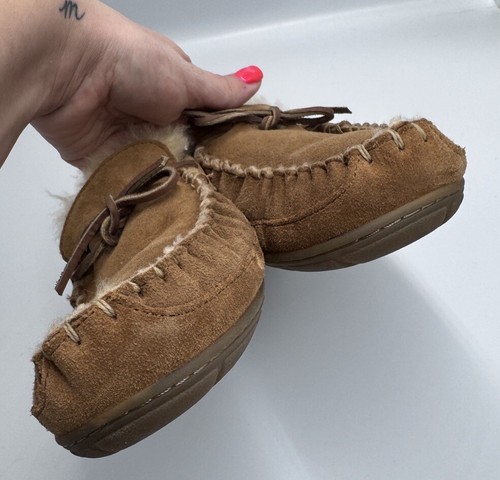 L.L. Bean Men Moccasin Suede Good Wicked Sherpa Lined Slipper Tan 264593 Sz 10 - Picture 8 of 10