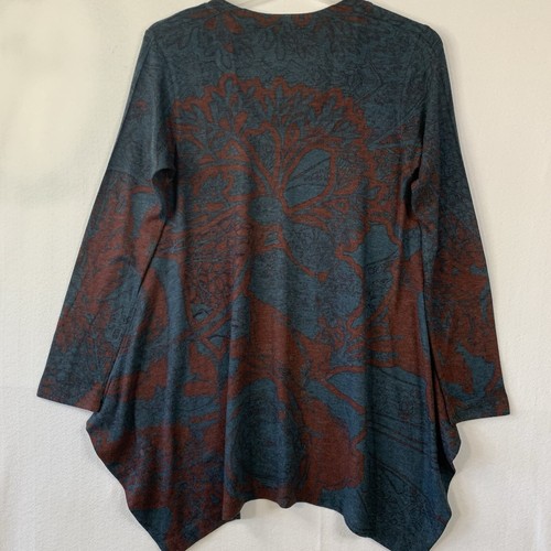 Soft Surroundings Sweater Tunic Women Small Teal Maroon Floral Drape Artsy Cozy - Picture 2 of 13