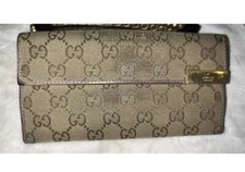 AUTHENTIC GUCCI INTERLOCKING GG LOGO CANVAS LEATHER LONG BIFOLD WALLET
