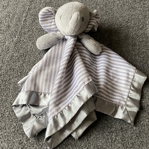 Gray Elephant White Stripe Satin Security Blanket Baby Lovey Circo Target Plush - Picture 6 of 11