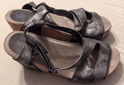 Antelope Platform Wedge Sandal Ankle Strap Leather Pewter Boho 41 / US 10