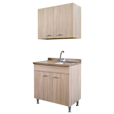 Mobile Sottolavello Cucina 80cm Effetto Rovere - Con Lavello Inox E Scolapiatti, 2 Ante, Made In Italy - Foto 12