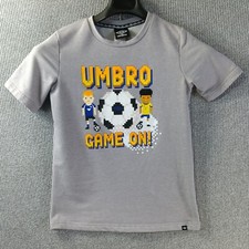 Umbro Shirt Youth L 12-14 Gray Pixelated Soccer Graphic Game On Spell Out