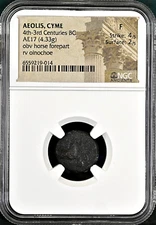 AEOLIS CYME 4th-3rd Centuries BC AE17 Horse & Oinochoe NGC F