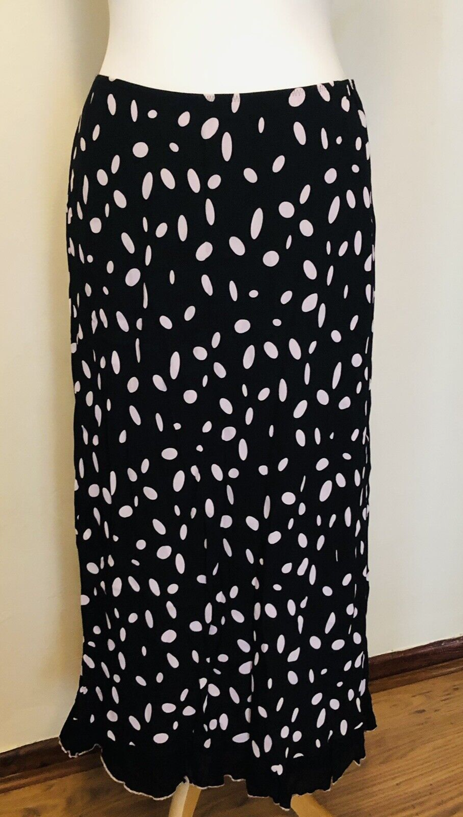 Windsmoor Black Polka Dot Maxi Skirt with Elastic Waist and Frill Hem Size 12-image