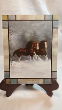 Vintage Winter Season Horse Glass Decorative Panel Display Tile by C Cummings  B