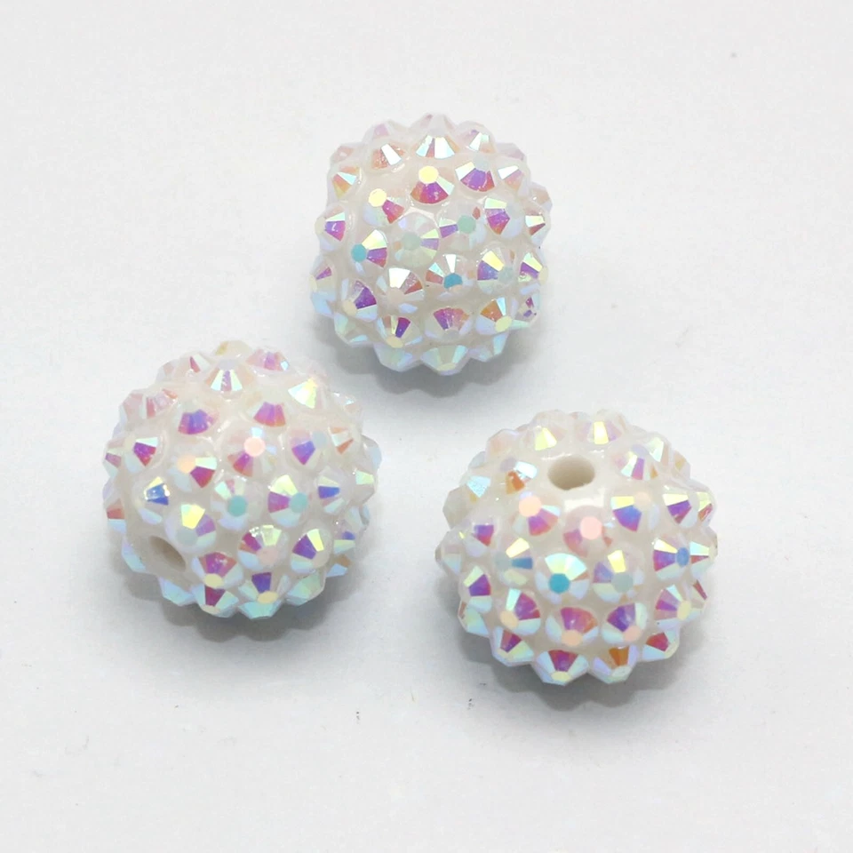 20 cuentas de bola de discoteca pavé de diamantes de imitación acrílico AB blanco 16 mm hágalo usted mismo brazalete pendiente Foto 3 de 4