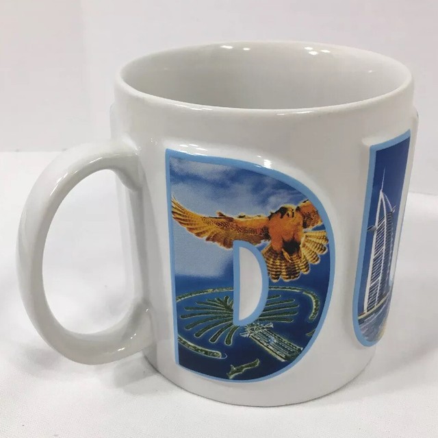 Dubai Coffee Mug Cup Embossed Raised Letters Colorful Graphic U.A.E