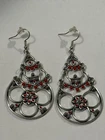 VTG BOHO SILVER AND RED 2 1/2” DROP PIERCED EARRINGS - Costume Jewelry