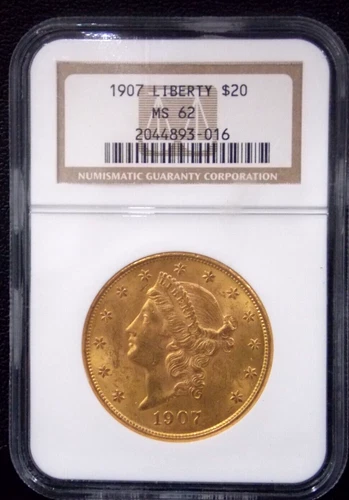 1907 $20 Gold Liberty Type 3 Double Eagle NGC MS62 Uncirculated